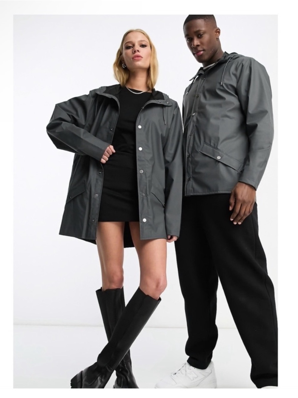 RAINS Lightweight Waterproof Hooded Rain Jacket Gray Unisex